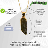 Colier argint 925 placat aur 18k cu Moldavit natural 2.3 gr - talisman de transformare spirituala