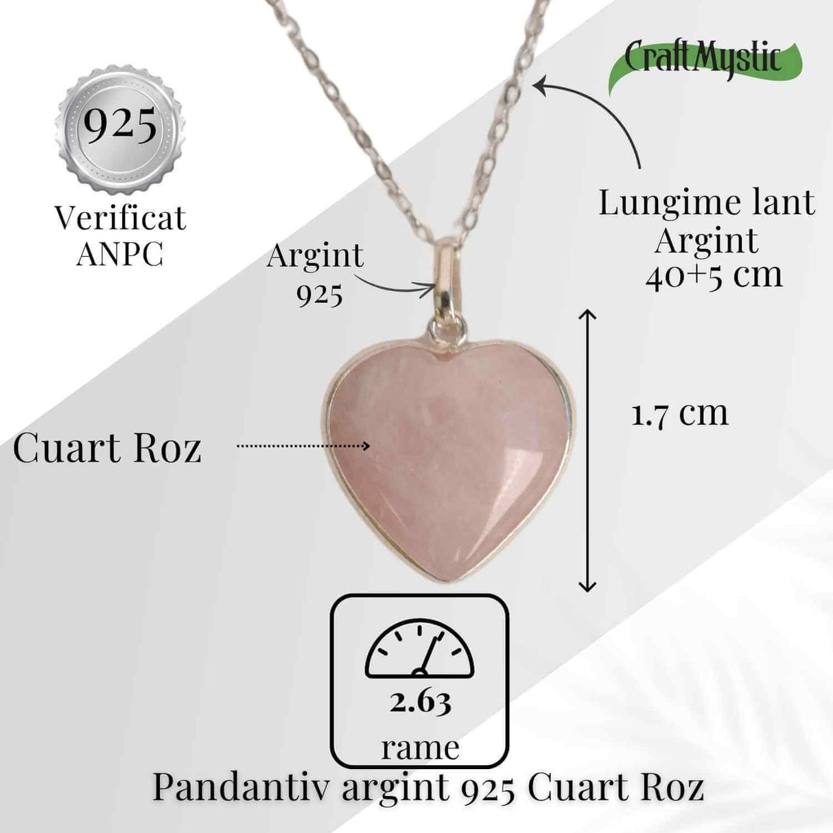 Simbolul Iubirii Pure - Colier Inima Cuart Roz din Argint 925