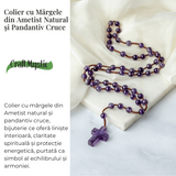 Colier cu Margele din Ametist Natural si Pandantiv Cruce - Liniste Interioara si Protectie Spirituala