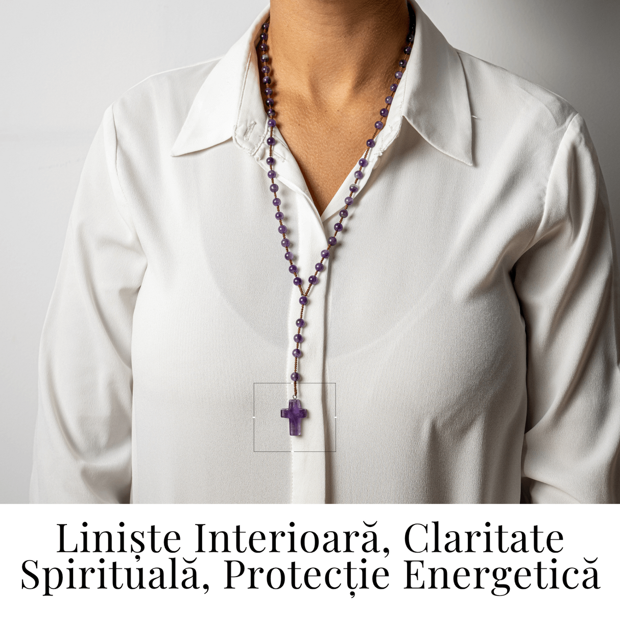 Colier cu Margele din Ametist Natural si Pandantiv Cruce - Liniste Interioara si Protectie Spirituala