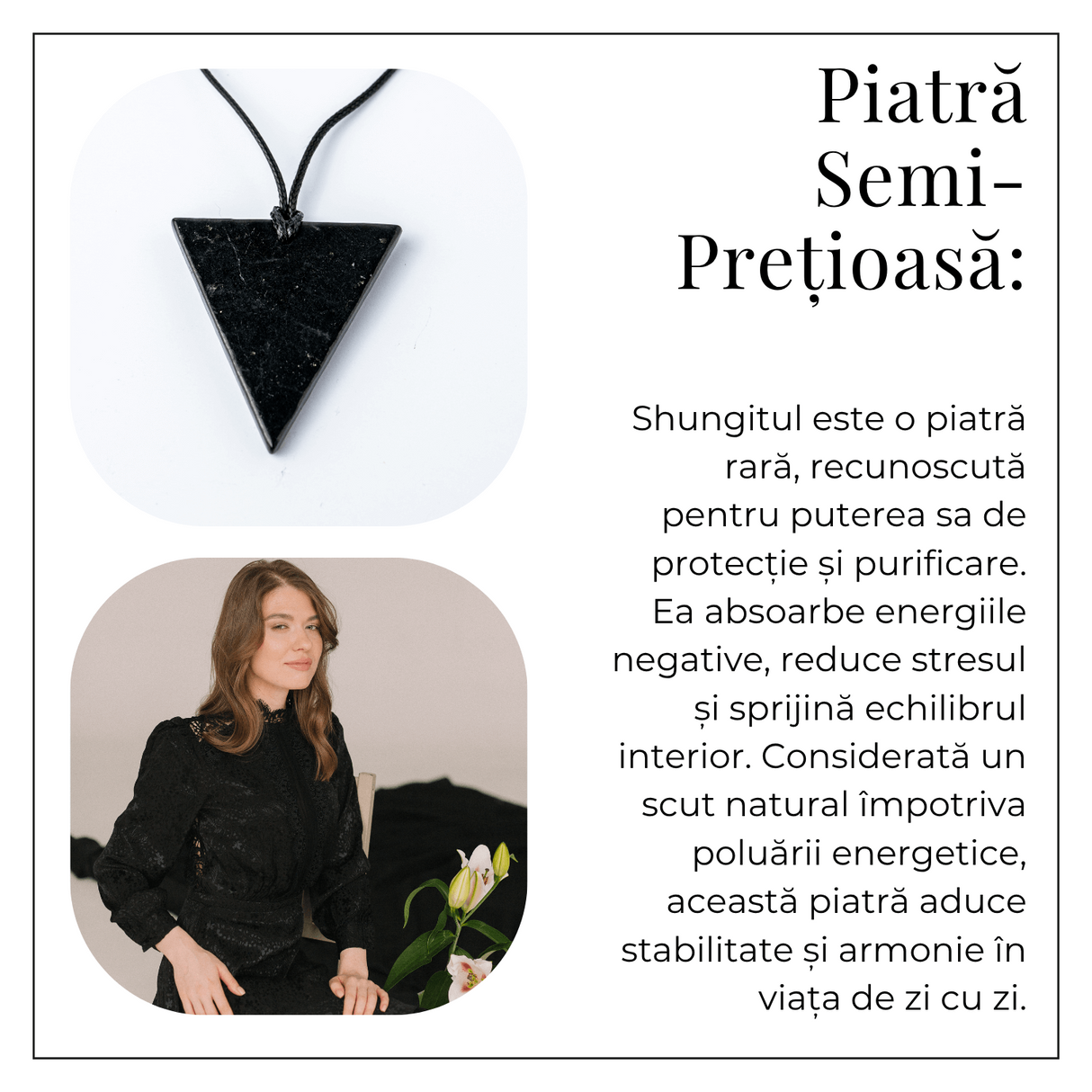 Colier cu Pandantiv Triunghiular din Shungit Natural - Protectie Energetica si Echilibru Interior
