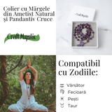 Colier cu Margele din Ametist Natural si Pandantiv Cruce - Liniste Interioara si Protectie Spirituala
