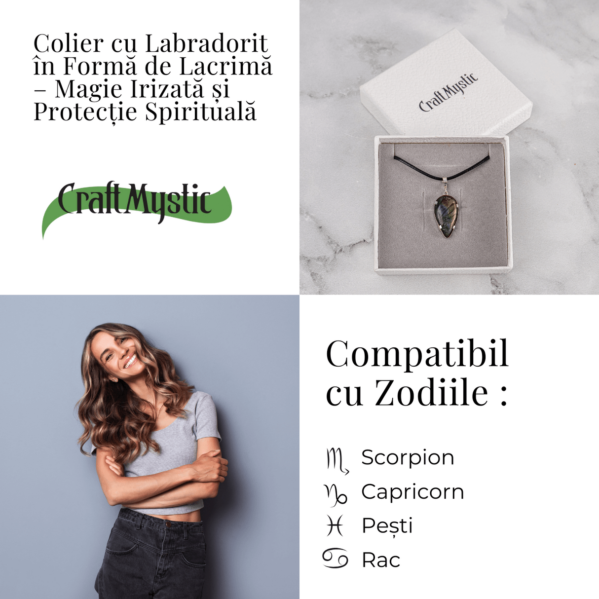Colier cu Labradorit Natural în Forma de Picatura - Protectie, Intuitie si Stralucire Irizata