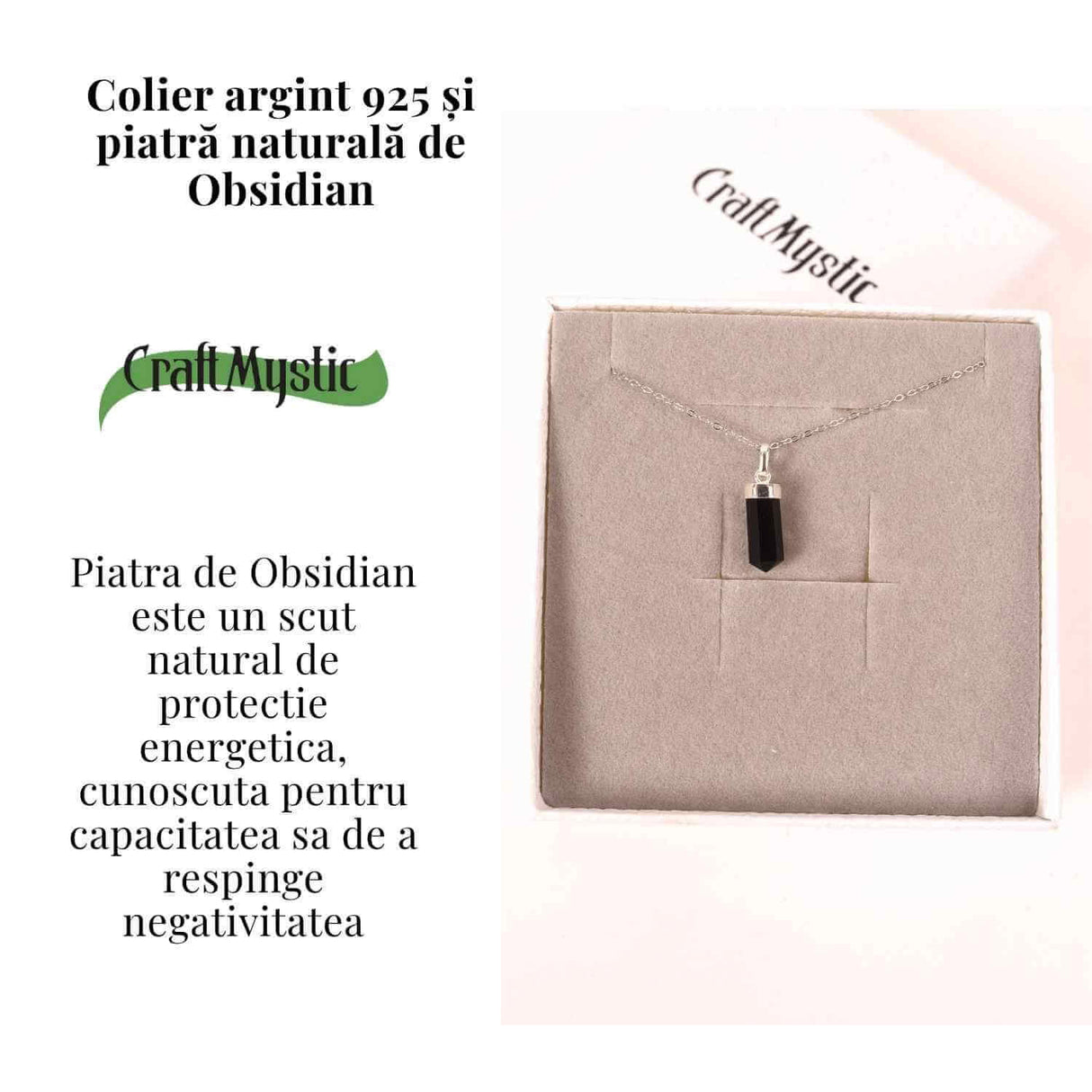 Colier Argint 925 cu Obsidian Natural - Protectie si Claritate Interioara