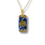 Colier cu Lapis Lazuli si Rasina - Pandantiv Dreptunghiular cu Simbol Sacru Sri Yantra