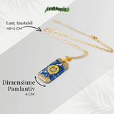 Colier cu Lapis Lazuli si Rasina - Pandantiv Dreptunghiular cu Simbol Sacru Sri Yantra