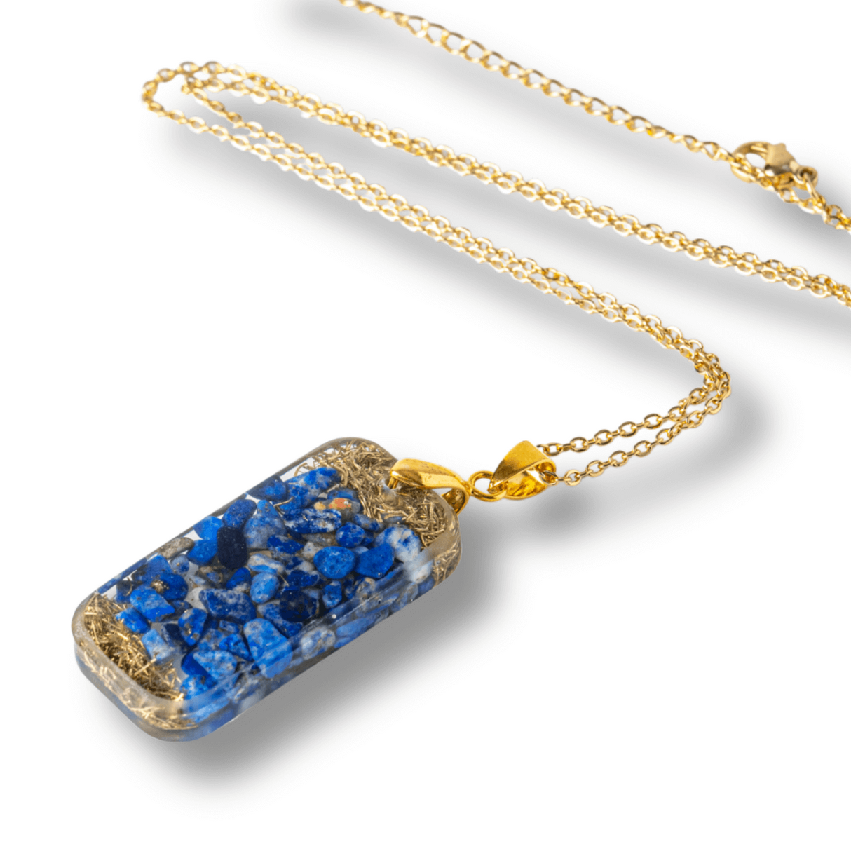 Colier cu Lapis Lazuli si Rasina - Pandantiv Dreptunghiular cu Simbol Sacru Sri Yantra