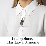 Colier cu Lapis Lazuli si Rasina - Pandantiv Dreptunghiular cu Simbol Sacru Sri Yantra