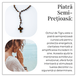 Colier cu Margele din Ochi de Tigru Natural si Pandantiv Cruce - Protectie, Curaj si Forta Interioara