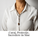 Colier cu Margele din Ochi de Tigru Natural si Pandantiv Cruce - Protectie, Curaj si Forta Interioara
