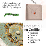Colier Argint 925 cu Ochi de Tigru Oval fatetat- Protectie, Claritate si Incredere Interioara