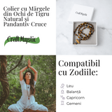 Colier cu Margele din Ochi de Tigru Natural si Pandantiv Cruce - Protectie, Curaj si Forta Interioara