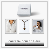Colier cu Margele din Ochi de Tigru Natural si Pandantiv Cruce - Protectie, Curaj si Forta Interioara