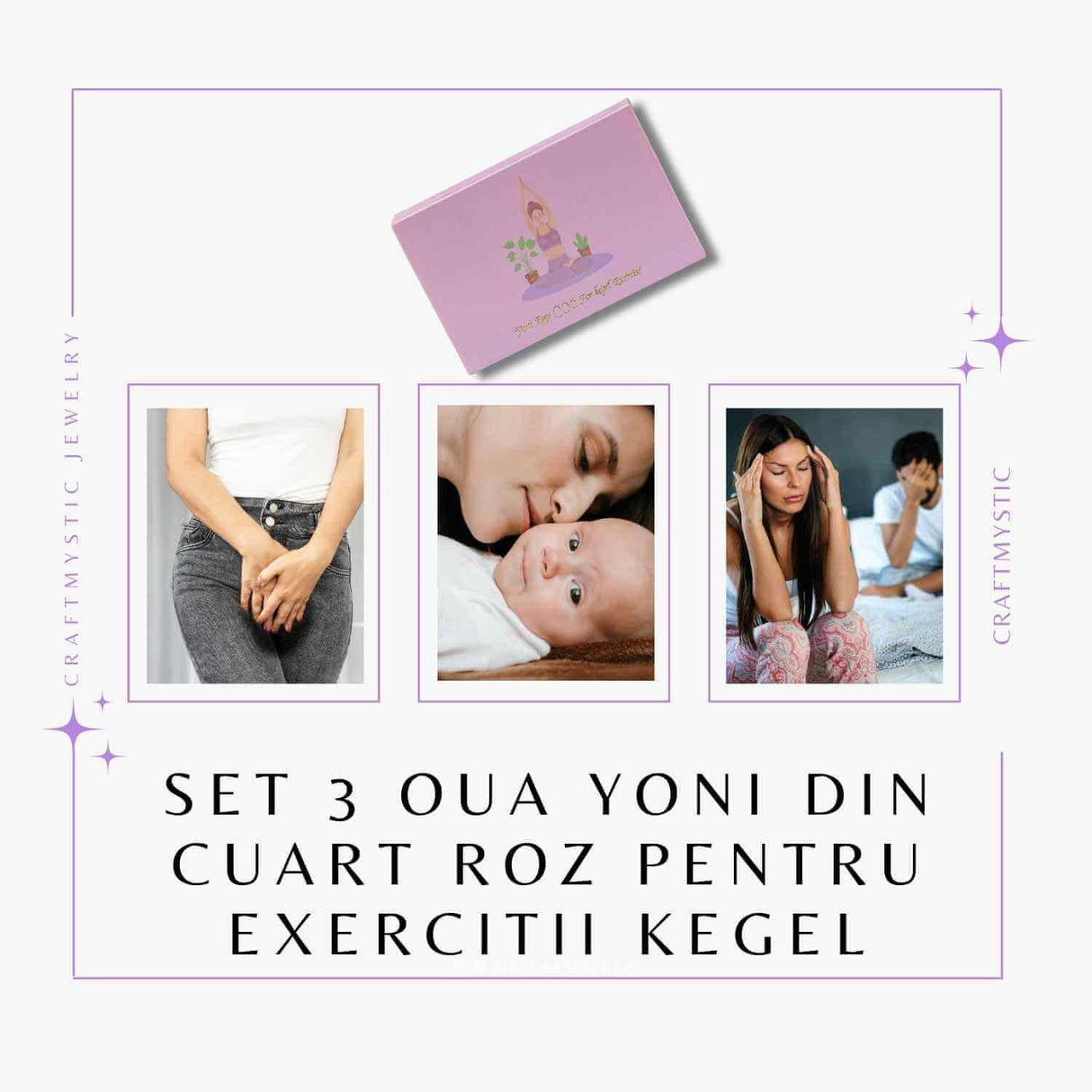 Set 3 Oua Yoni din Cuart Roz - Echilibru și Forță Interioară