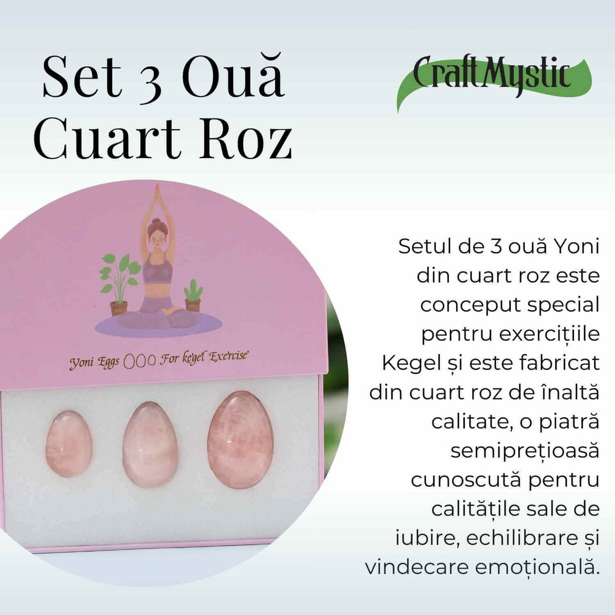 Set 3 Oua Yoni din Cuart Roz - Echilibru și Forță Interioară