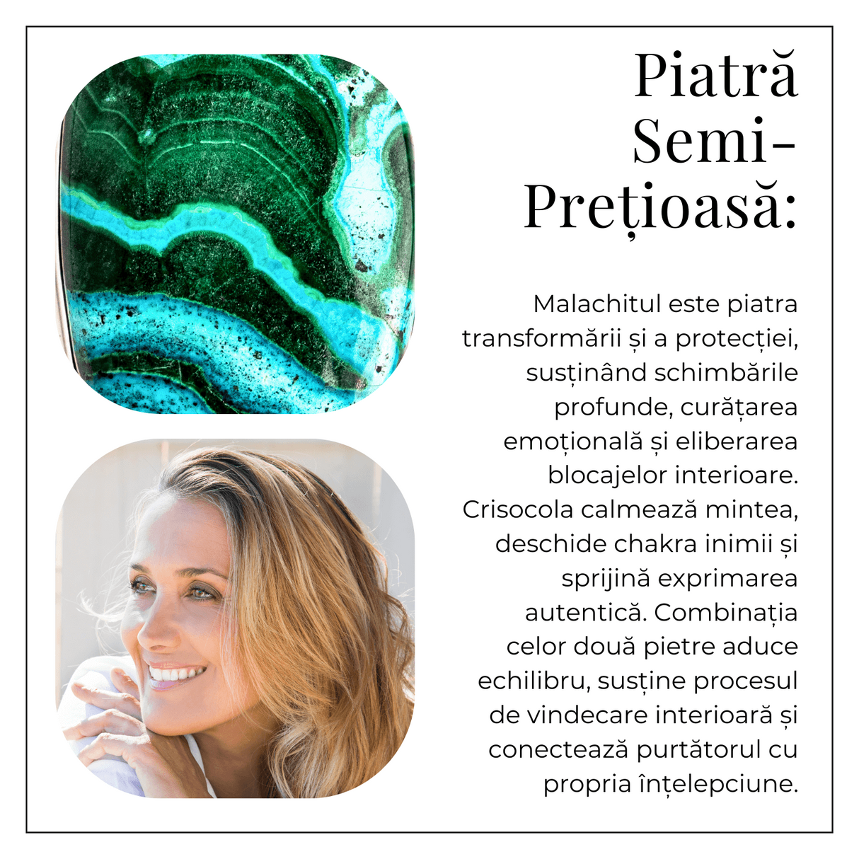 Colier protectie si echilibru emotional - Malachit si Crisocola montura Argint 925 8.35 gr