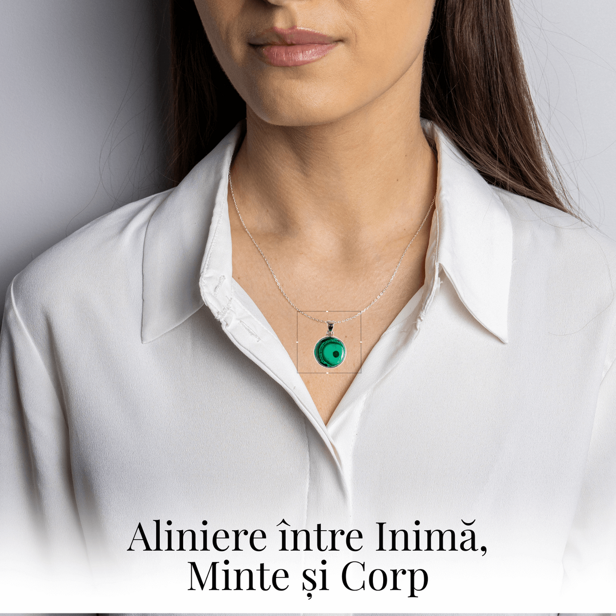 Colier protectie si echilibru emotional - Malachit si Crisocola montura Argint 925 8.35 gr