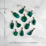 Colier protectie si echilibru emotional - Malachit si Crisocola montura Argint 925 8.35 gr