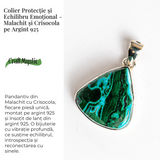 Colier protectie si echilibru emotional - Malachit si Crisocola montura Argint 925 8.35 gr