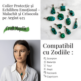 Colier protectie si echilibru emotional - Malachit si Crisocola montura Argint 925 8.35 gr