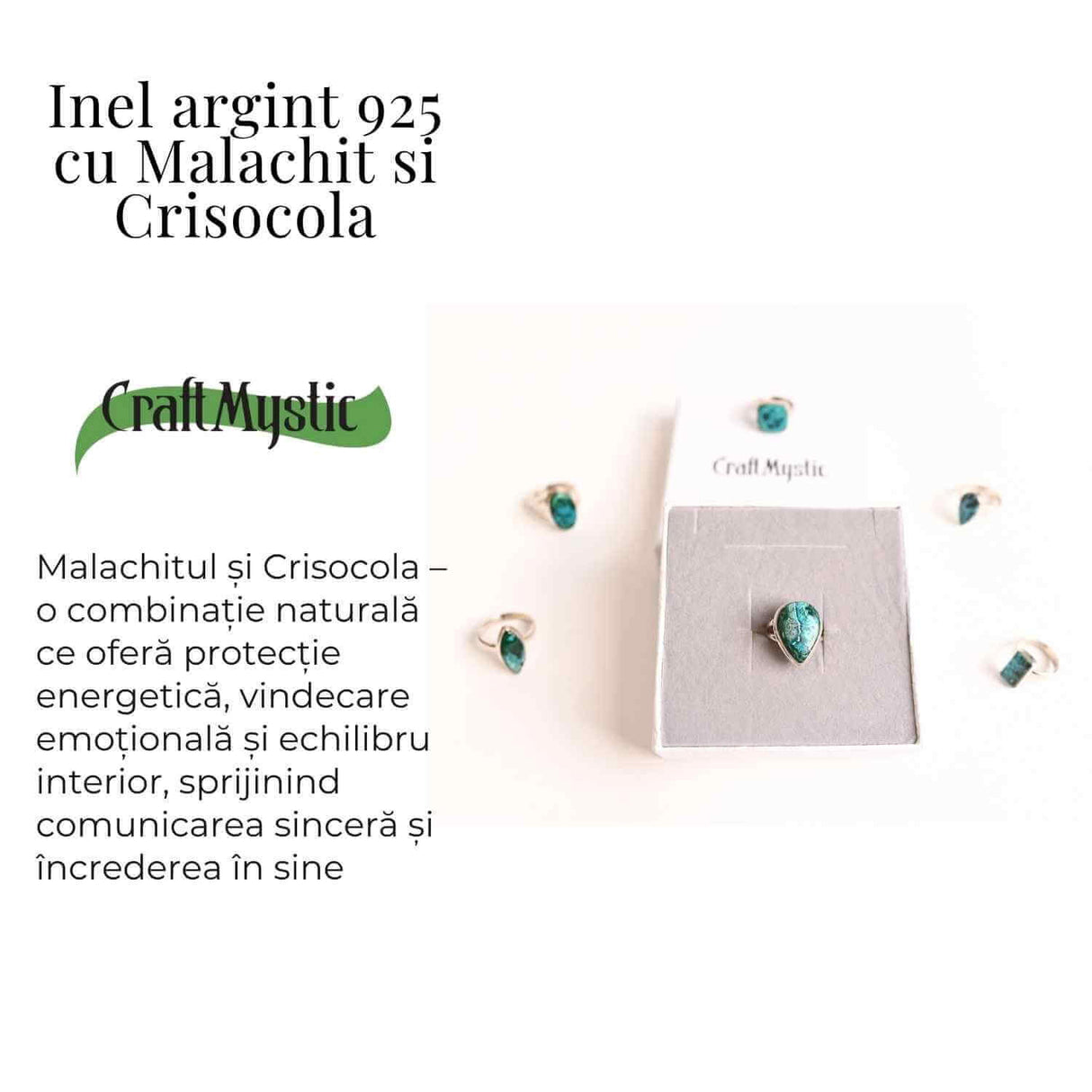 Inel Malachit si Crisocola montura Argint 925 - Protectie si echilibru emotional