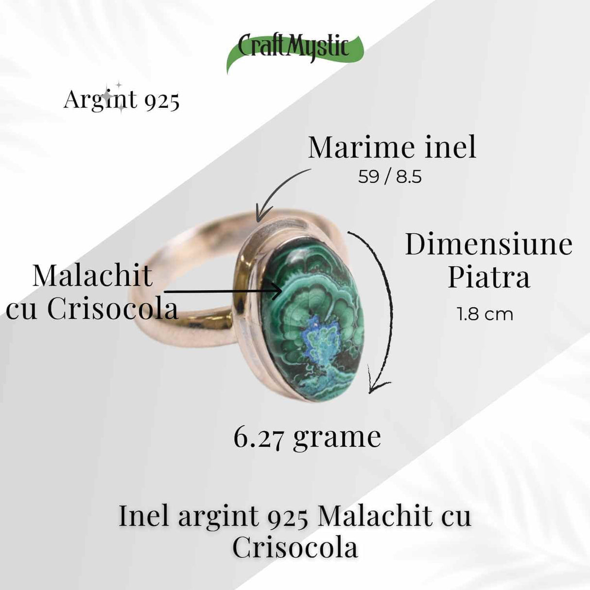 Inel Malachit si Crisocola montura Argint 925 - Protectie si echilibru emotional