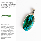 Colier protectie si echilibru emotional - Malachit si Crisocola montura Argint 925 8.35 gr