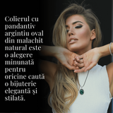 Colier Reglabil cu Pandantiv Argintiu Malachit Qadri