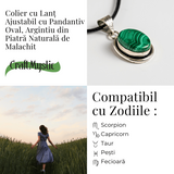 Colier ajustabil cu pandantiv oval din Malachit Natural - Protectie si Echilibru Energetic