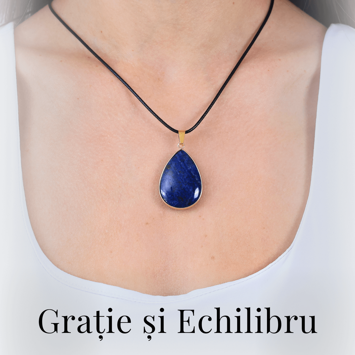 Colier ajustabil cu pandantiv strop de ploaie auriu Lapis Lazuli - Claritate si Intelepciune - Copie