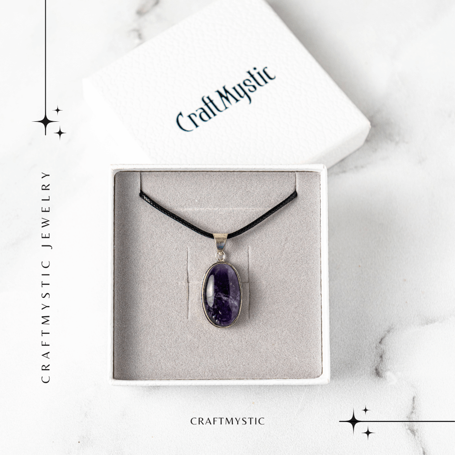 Colier ajustabil cu pandantiv oval din Ametist Natural - Claritate Mentala si Echilibru Spiritual