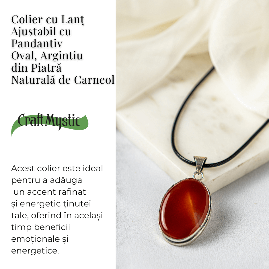 Colier ajustabil cu pandantiv oval din Carneol Natural - Vitalitate si Creativitate