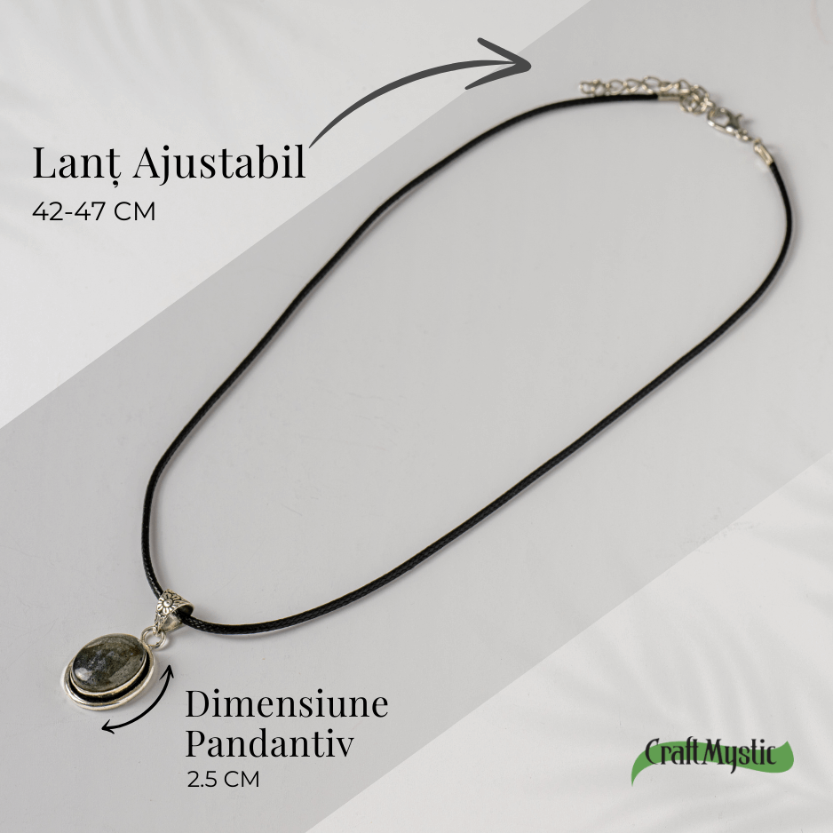 Colier ajustabil cu pandantiv oval din Labradorit Natural - Intuitie si Protectie Energetica