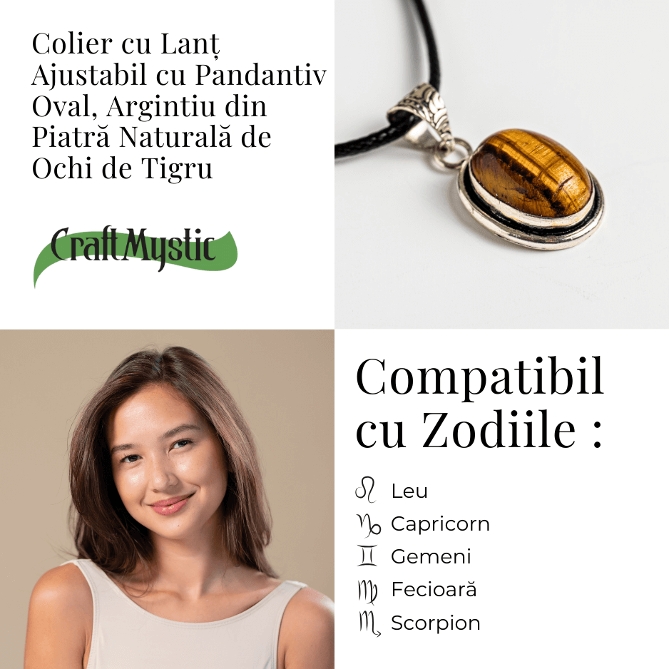 Colier cu pandantiv oval din Ochi de Tigru Natural - Protectie si Curaj