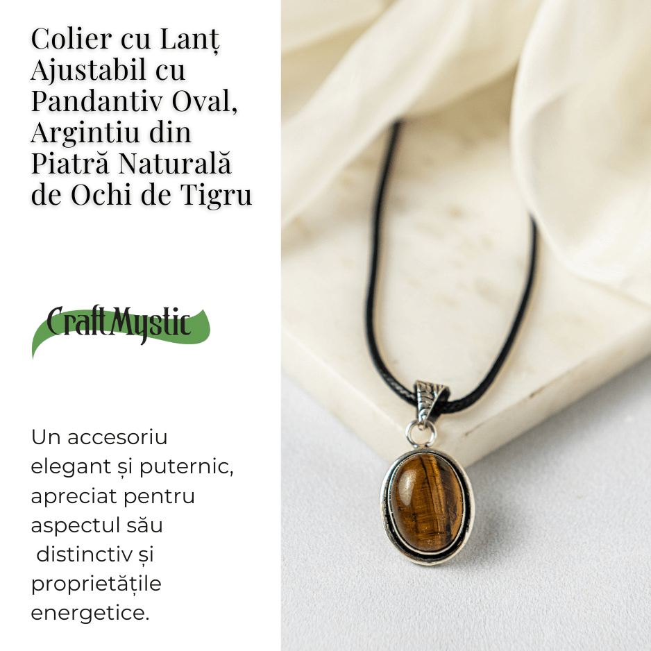 Colier cu pandantiv oval din Ochi de Tigru Natural - Protectie si Curaj