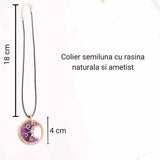 Colier cu pandativ auriu si semiluna din rasina naturala cu piatra de ametist