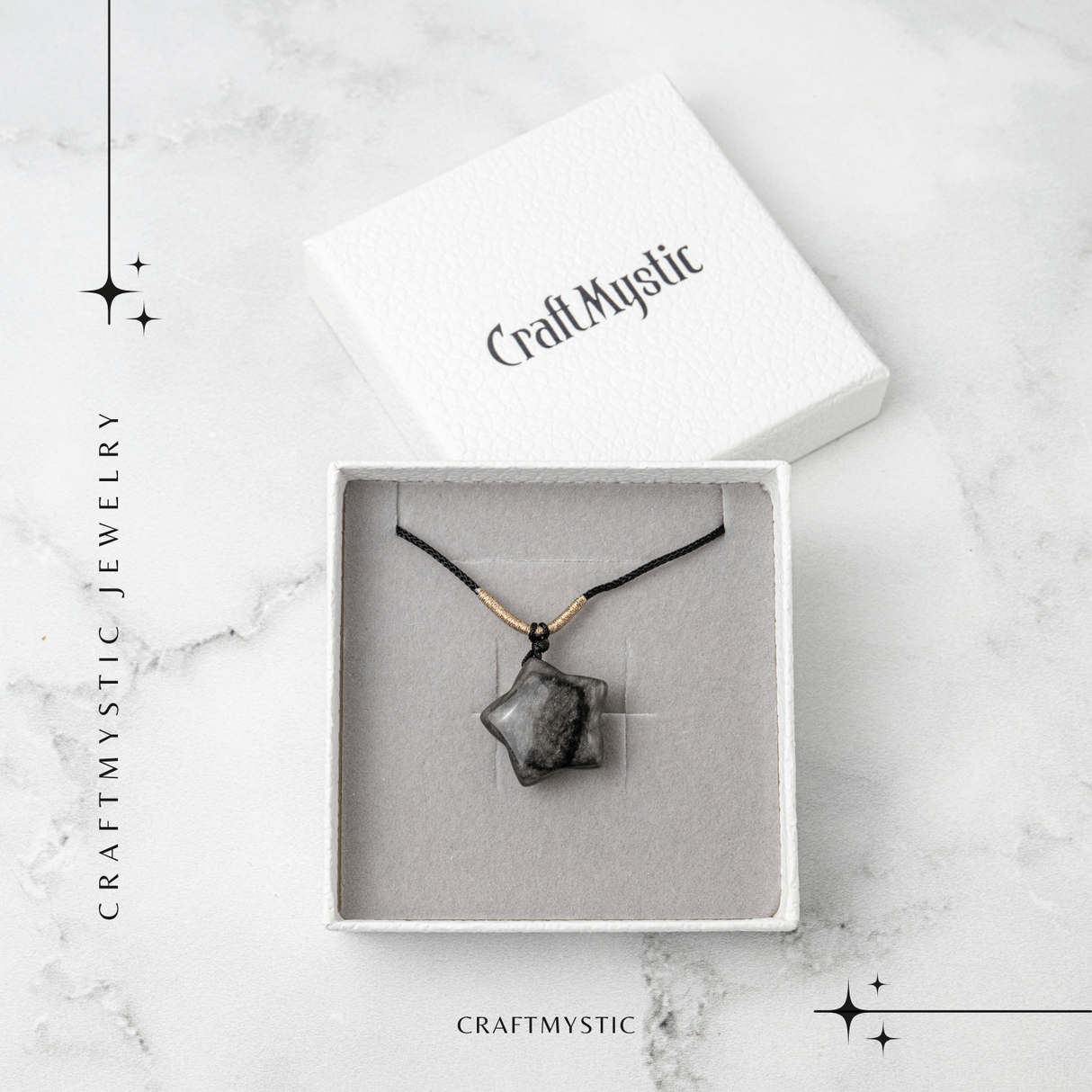 Colier Stea din Obsidian de Gheata Natural cu Snur Reglabil - Protectie si Claritate Interioara