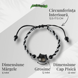 Bratara Ajustabila cu Pisica din Obsidian de Gheata si Agata Neagra Naturala - Talisman al Protectiei si Claritatii