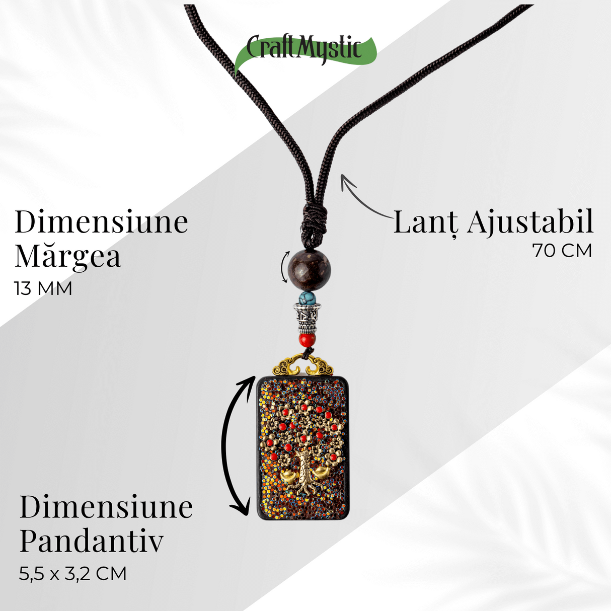 Colier Thangka Nepalez din Lemn de Abanos cu Arborele Vietii - Protectie, Armonie si Renastere Spirituala