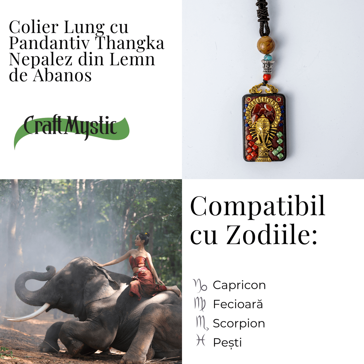 Colier Thangka Nepalez din Lemn de Abanos cu Vasul Abundentei - Protectie Spirituala si Echilibru Interior