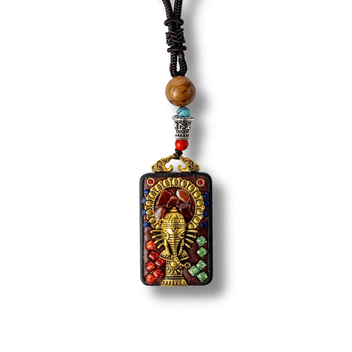 Colier Thangka Nepalez din Lemn de Abanos cu Vasul Abundentei - Protectie Spirituala si Echilibru Interior
