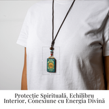 Colier Thangka Nepalez din Lemn cu Leul de Zapada - Curaj, Protectie si Echilibru Divin