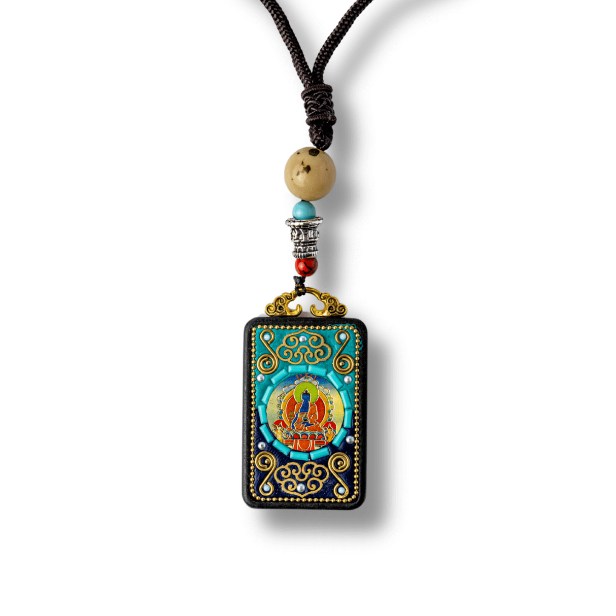 Colier Thangka Nepalez din Lemn de Abanos cu Buddha Shakyamuni - Protectie Spirituala si Claritate Interioara