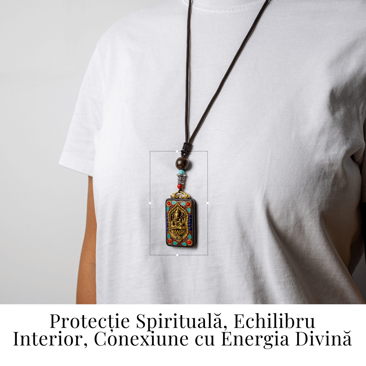 Colier Thangka Nepalez din Lemn de Abanos cu Simbol Ganesha - Protectie Spirituala si Abundenta Interioara