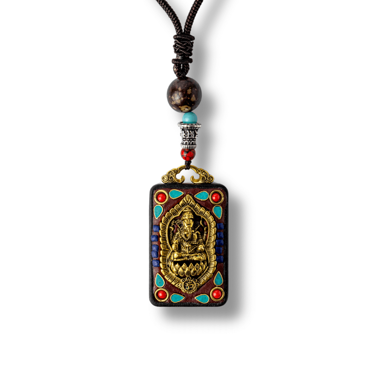 Colier Thangka Nepalez din Lemn de Abanos cu Simbol Ganesha - Protectie Spirituala si Abundenta Interioara