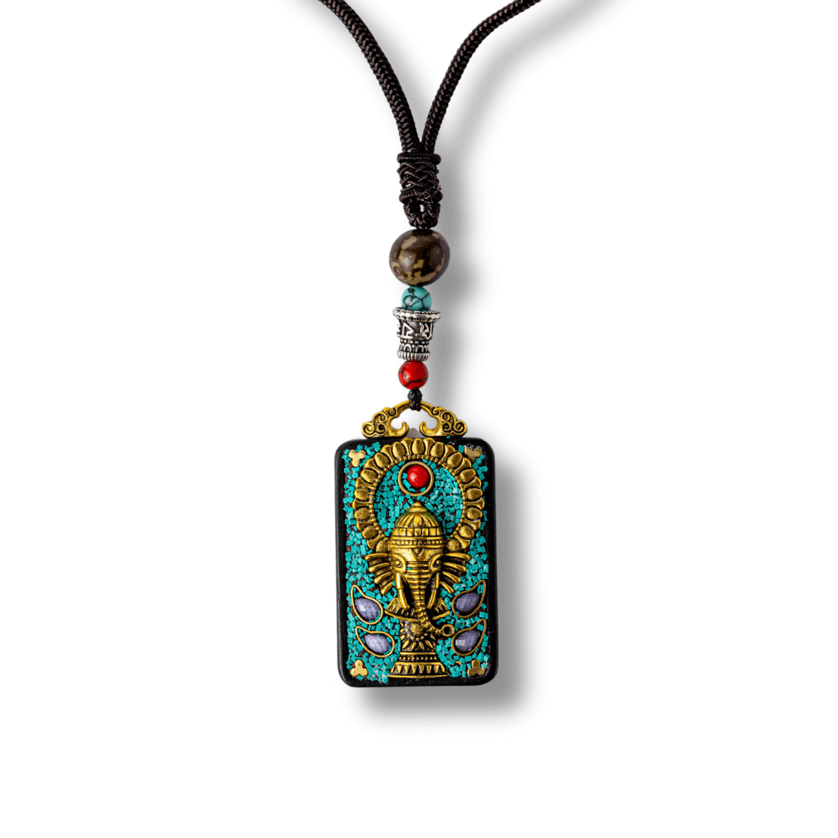 Colier Thangka Nepalez din Lemn de Abanos cu Simbol Ganesha - Protectie Spirituala si Abundenta