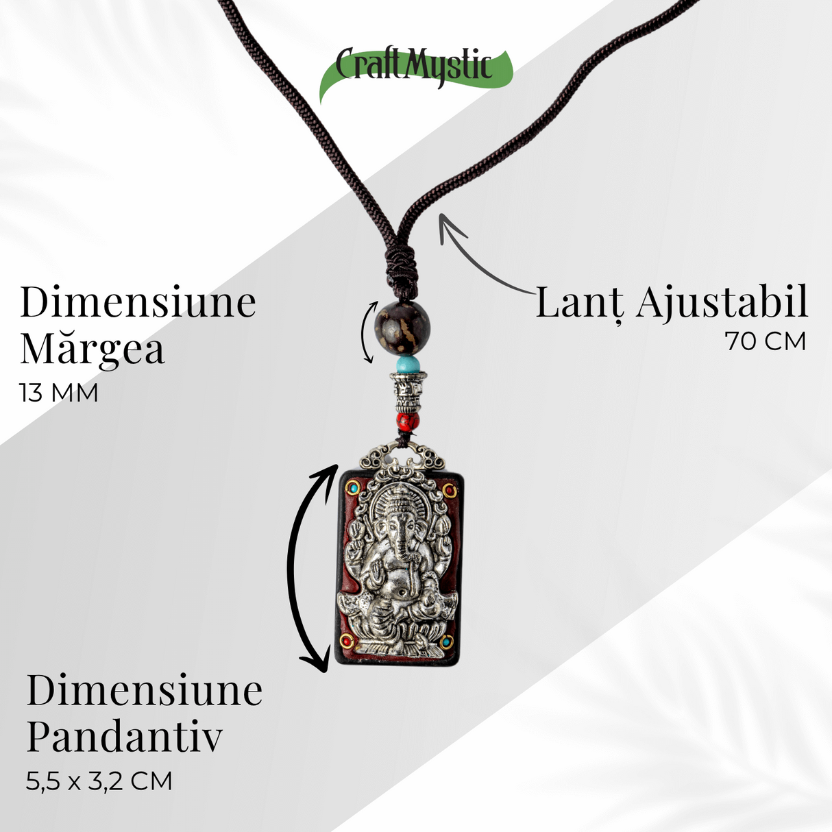 Colier Thangka Nepalez din Lemn de Abanos cu Zeul Ganesha - Prosperitate, Intelepciune si Protectie Divina