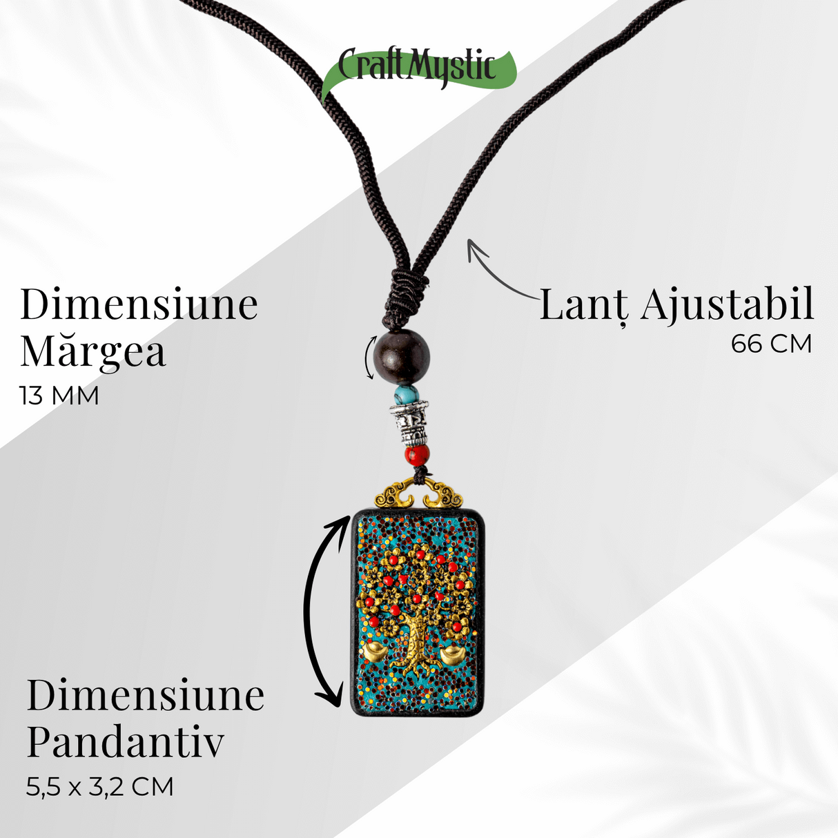 Colier Thangka Nepalez din Lemn de Abanos cu Arborele Vietii - Echilibru, Renastere si Conexiune Divina