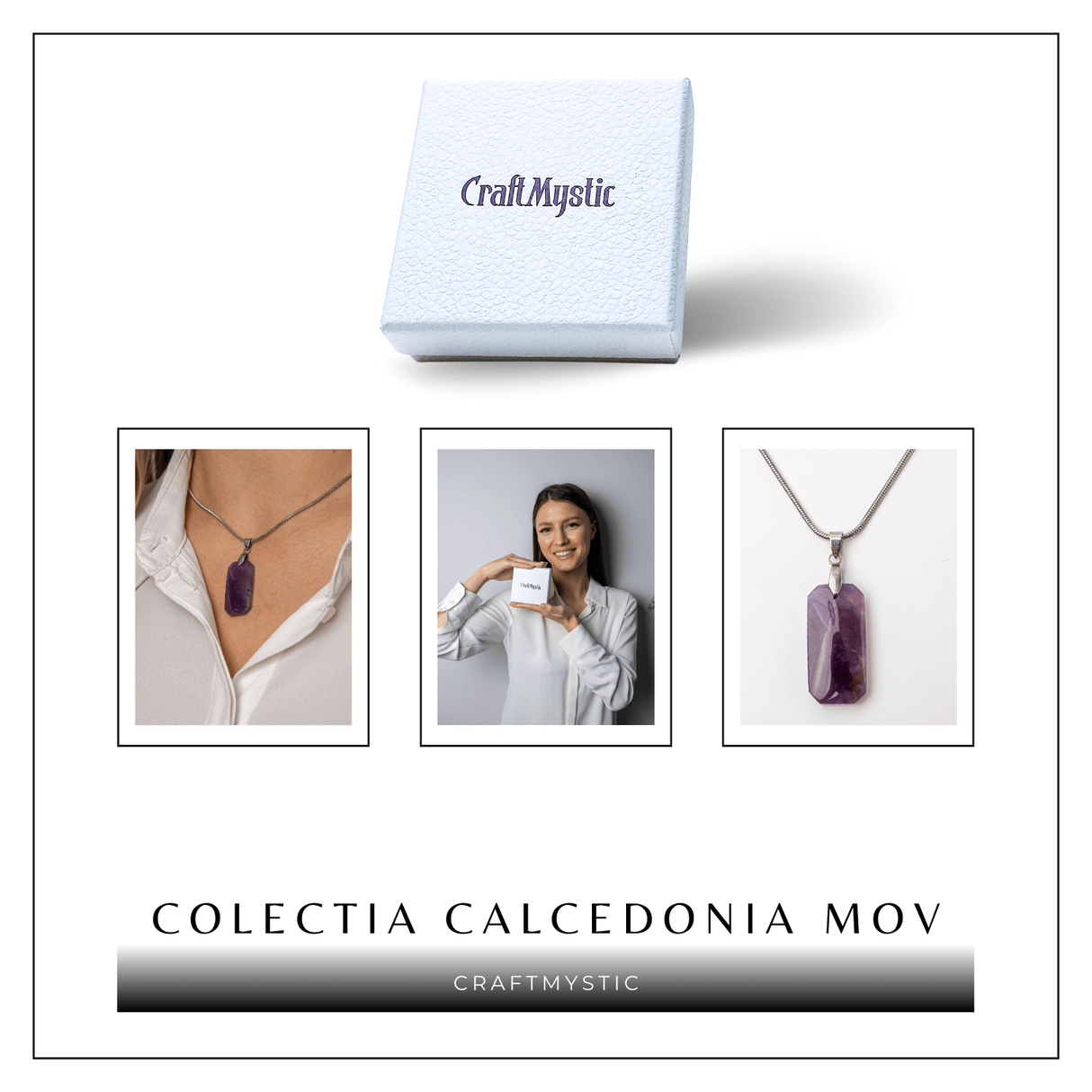 Colier Titanium cu Calcedonie Mov Dreptunghiulara - Armonie, Liniște si Eleganta Subtila