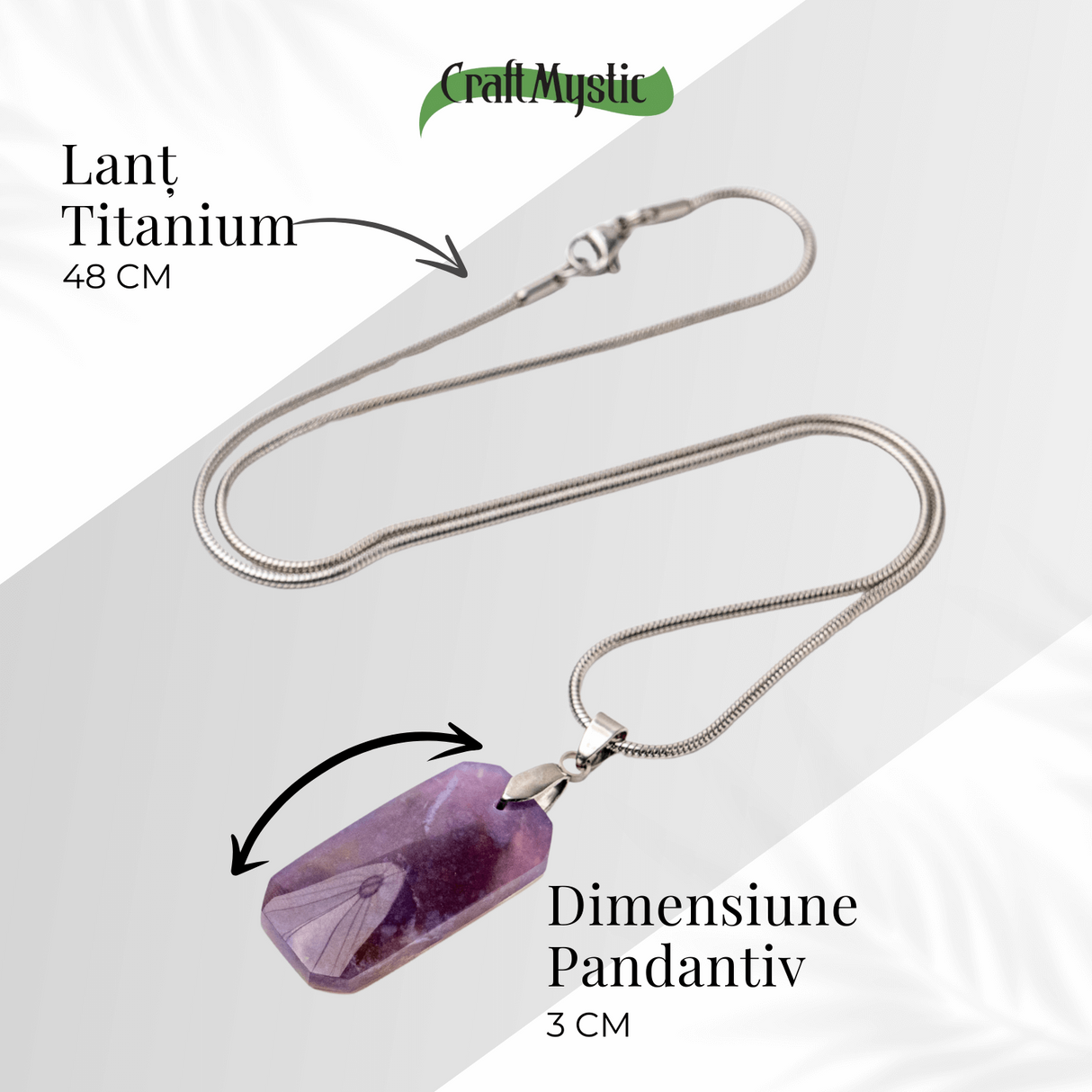 Colier Titanium cu Calcedonie Mov Dreptunghiulara - Armonie, Liniște si Eleganta Subtila